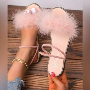 Pink fluffy sandals